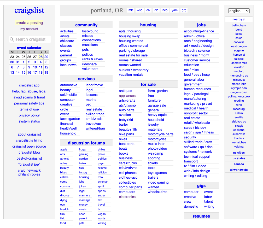 Craigslist Homepage