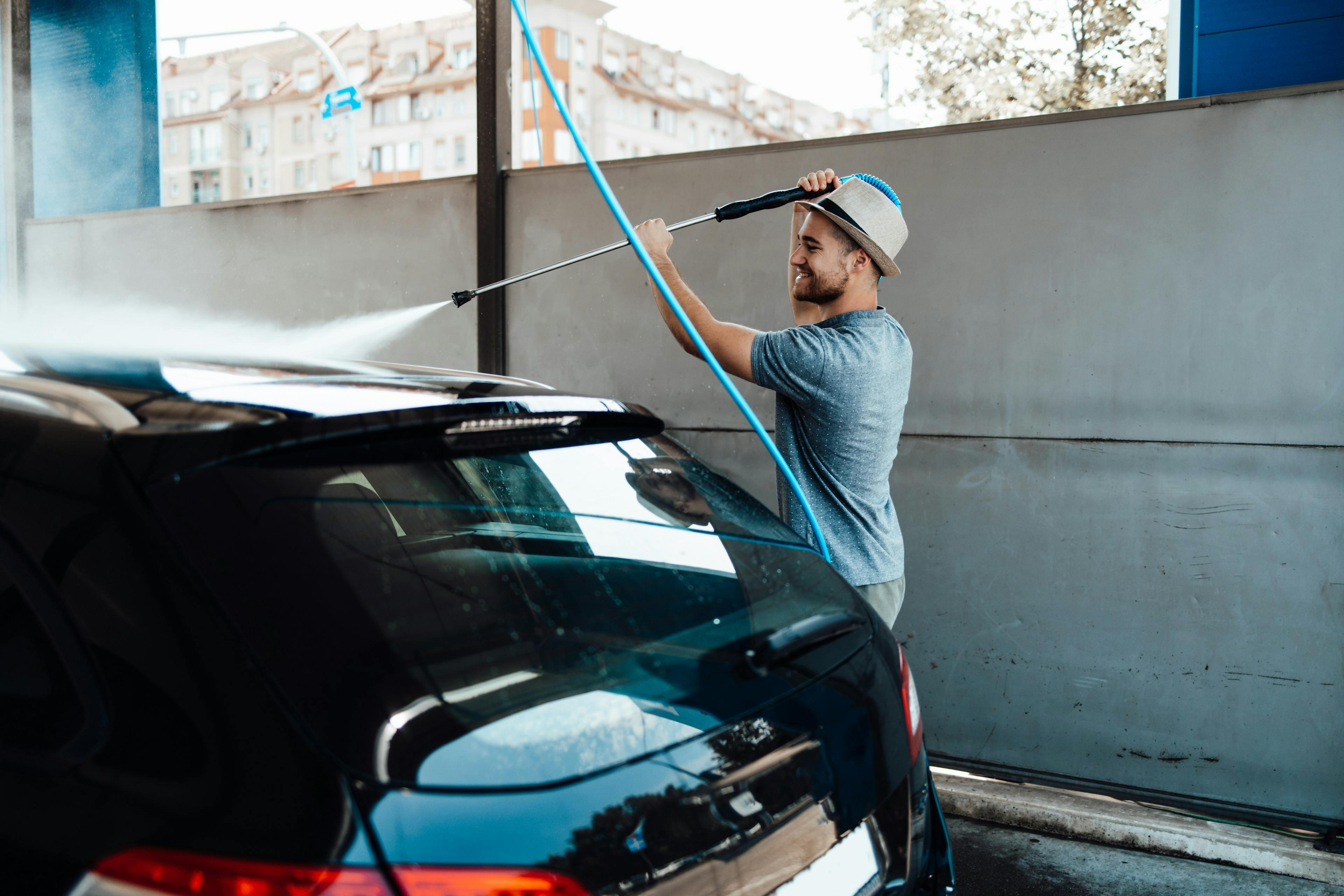 Man washing his car